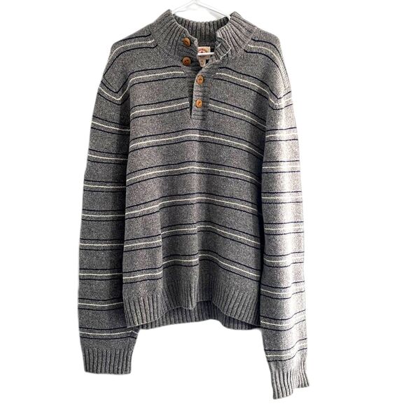 Brooks Brothers Red Fleece‎ Henley Sweater 100% Wool Gray Striped Size XXL - Picture 1 of 5